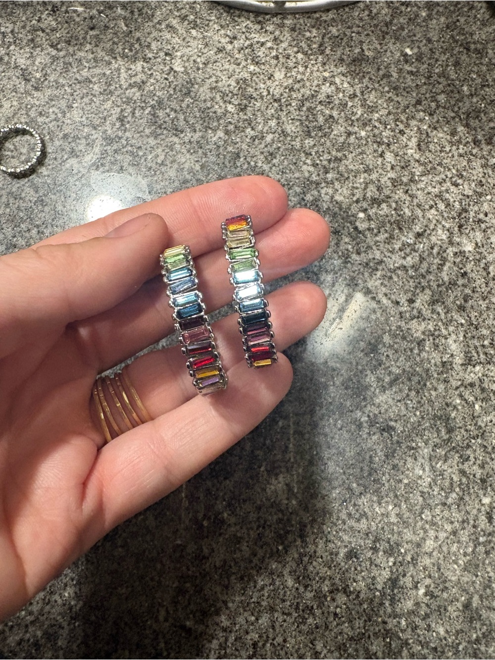 Jenny Bird Rainbow Baguette Hoop Earrings - Multicolor Stones